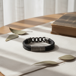 Bracelet en cuir TIZTI, bijoux en cuir, chaîne à maillons, fermoir magnétique en acier, acier inoxydable noir antique, bracelet en cuir tressé pour <span class=keywords><strong>homme</strong></span> - Product Image 4