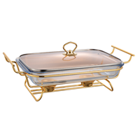 Chauffe-plat de luxe 3L en acier inoxydable, double zone, alimenté à l'alcool solide, or rose/or, pour hôtels et restaurants