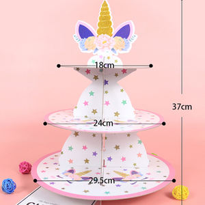 Support à gâteaux en papier rose, fournitures de fête d'<span class=keywords><strong>anniversaire</strong></span> <span class=keywords><strong>licorne</strong></span> pour enfants, 3 niveaux, support à Cupcake pour décoration, réception, cadeaux pour bébé - Product Image 4