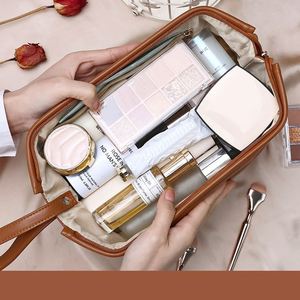 Women's Portable <b>Makeup</b> <b>Case</b> PVC Canvas & PU Leather Zipper Closure Travel Cosmetic Bags with Logo Pattern Brush Holder - Product Image 2