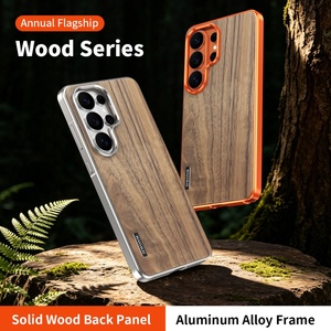 Fashion Real Walnut Wood Back Panel Magnetic <b>Phone</b> Case for Samsung S26 S24 S25 Ultra Aluminum Metal Frame Shockproof Cover - Product Image 3