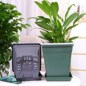 <b>Square</b> Resin Flower Pot With Tray Nordic Style For Indoor Plants Home Decor Green Dark Gray Off White - Product Image 4