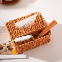 PENG YE Panier en PP tressé à la main, boîte de rangement de bureau, support pour mouchoirs en papier, organisateur de télécommandes et de cotons-tiges pour hôtels