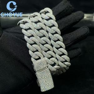 Collares de Plata de Ley 925 con Moissanita de 15 mm, Cadena Cubana para Hombre, Joyería Hip Hop Iced Out, Pasa el Test de Diamantes GRA - Product Image 3