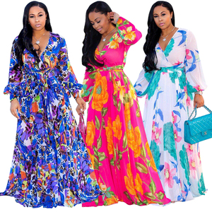 <span class=keywords><strong>Robe</strong></span> longue à manches longues et col en V à fleurs pour <span class=keywords><strong>femme</strong></span>, <span class=keywords><strong>robe</strong></span> bohème pour <span class=keywords><strong>femme</strong></span>, <span class=keywords><strong>robe</strong></span> de fête ample, grande taille - Product Image 1