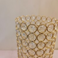 Lustre en cristal 28CM doré, écologique, fait main, pour centres de table de mariage et d'anniversaire, vase de table, rangement pour pilier, décoration de maison et de fête