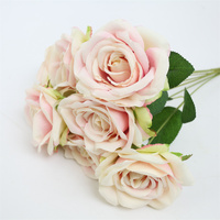 High End Faux Rose Bloem Boeket 7 Hoofden Kunstzijde Roos Boeket Decoratieve Bloem Roze Geel Voor Bruiloft Evenement Diy Decor