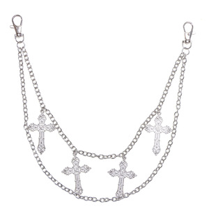 yueli <b>Cross</b> Pendant Waist Chain Double Layer Metal Hip Hop Style For Men Women Casual Fashion Body Chain Tibetan <b>Silver</b> - Product Image 5