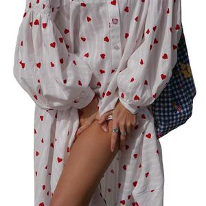 Abito Lungo Estivo Casual Elegante Personalizzato di Alta Qualità, Stile Boho, Bianco, a Maniche Lunghe con Stampa a <span class=keywords><strong>Cuori</strong></span>, <span class=keywords><strong>Vestito</strong></span> Maxi Comodo - Product Image 4