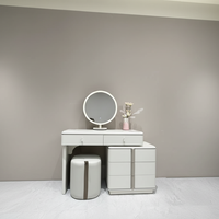 Coiffeuse moderne minimaliste en MDF avec miroir sans cadre, tiroirs et tabouret simple – Mobilier complet pour la maison, personnalisable