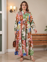 Robe Abaya élégante à imprimé floral en gros - Longue robe pour femmes musulmanes pour les fêtes à Dubaï et le quotidien