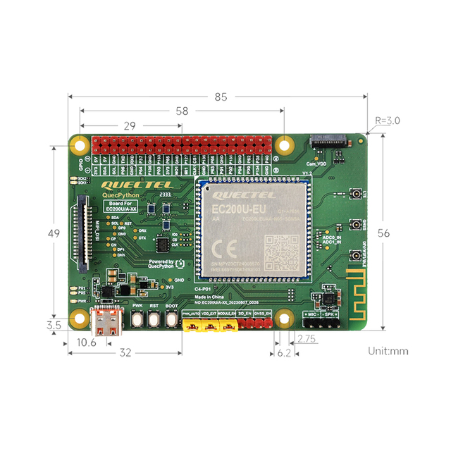 Yuanyuan iot 4G full Netcom CAT1 communication module EC200U Bluetooth version QuecPython development board CE certificate