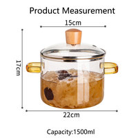 Casserole en verre borosilicate haute résistance, compatible avec les plaques de cuisson, 1,5 L, transparente, avec couvercle et doubles poignées, pour la cuisine domestique et la préparation des aliments