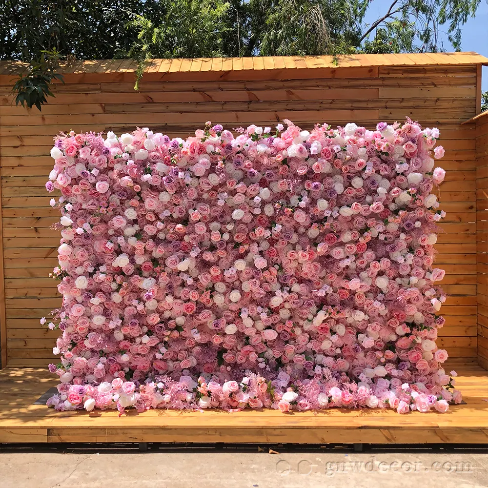 GNW Large Pink Floral Flower Wall Decoration Artificial Flower Wall Backdrop For Wedding Event Feather Wall Wedding Backdrop