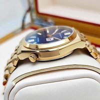 Jam Tangan Mekanik Pria CIT Stainless Steel Warna Emas, Logo Custom, Kalender Sederhana, Dial Biru, Tahan Air, Promo Hot Sale