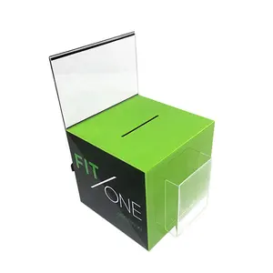Black Green Clear Acrylic Cube Donation Box with Door and Lock Customize Acrylic Suggestion Box