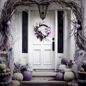 Guirlande d'Halloween en plastique avec crâne, nœud et feuille d'érable, décoration suspendue réutilisable pour l'extérieur, accessoires de fête pour maison hantée - Product Image 1