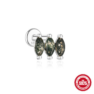 Aquatic Agate Wholesale Fashion S925 Silver New Arrival Jewelry <strong>Moss</strong> Agate Stud Piercing Earrings for Women - Product Image 5