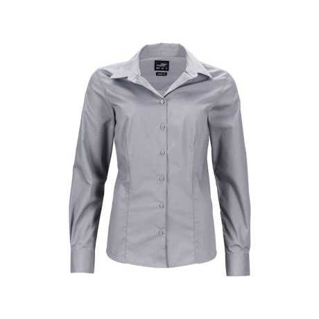 Ladies' Long-Sleeved Business Shirt Durable Blended Fabric Embroidered Logo Size XL Loose Fit Striped Pattern