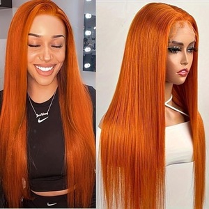 Peluca naranja de cabello humano Real Rubio 613 de alta calidad, Peluca de pelo liso de hueso sin pegamento de Color personalizado, peluca Frontal con cierre de encaje - Product Image 1