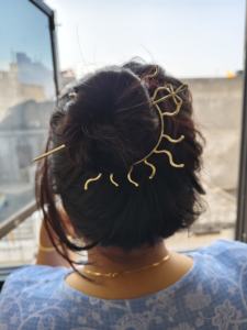 Moño de Pelo con Flores, Palillo Dorado de Latón, Accesorios de Pelo Bohemios para Mujer, Regalo para Ella - Product Image 4