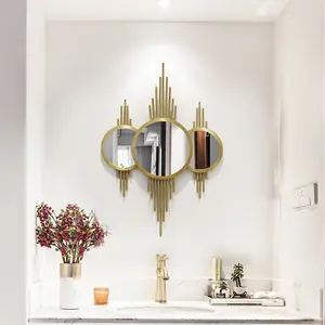 Decoración colgante de pared de espejo moderno, decoración de fondo de pared de Metal del norte de Europa para sala de estar comedor