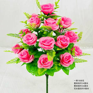 Ramo de <span class=keywords><strong>flores</strong></span> rosas artificiales de seda de 18 cabezas arreglo de ramo de rosas de imitación para <span class=keywords><strong>cementerio</strong></span> - Product Image 5