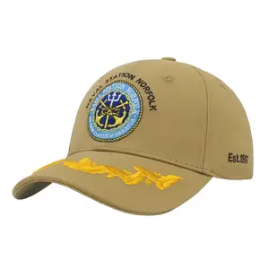 Personalizado de alta calidad de color caqui papá gorras planas bordado gorra de béisbol borde bordado al aire libre adultos 6 Panel Cap