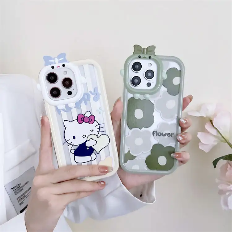 2023 Fashion Piggy Hello Kitty Cartoon Soft TPU Clear Silicone Phone Case For Iphone13 12 11 14 Pro Max XS Back Cover Bow Style