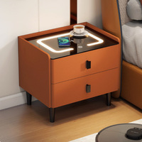 Table de chevet intelligente en bois massif avec lumière LED et capteur d'empreintes digitales, design simple et moderne pour chambre à coucher, style luxe discret