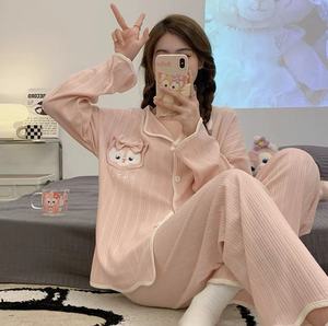 Pijamas Femininos de Manga Longa com Calças, Conjunto de Primavera com Cardigã de Lapela, Pijamas de Duas Peças em Seda, Roupas de Casa para Tamanhos Grandes - Product Image 3