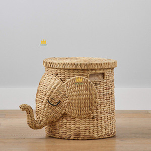 Panier de rangement en jacinthe d'eau avec couvercle, motif éléphant, pour chambre d'enfant, organisateur de jouets, décoration artisanale en fibres végétales - Product Image 2