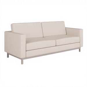 Canapé carré moderne trois places en similicuir rembourré avec dossier rigide en mousse, accoudoirs droits et pieds en métal pour salon - Product Image 1