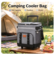 Sac à dos isotherme portable 35L avec roulettes, chariot détachable, grande capacité, pliable, moderne, pour camping, pique-nique, voiture