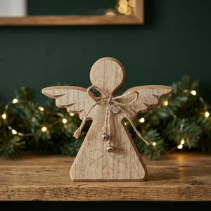 Figurine décorative d'ange de Noël en bois rustique, artisanale, pour la table, ornement de fête pour la salle à manger et la décoration intérieure - Product Image 4