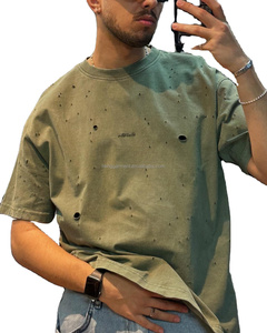 Camiseta de hombre personalizada vintage con lavado ácido, 100% algodón, corte holgado, extragrande, corta, desgastada, con diseño de punto y estampado. - Product Image 2