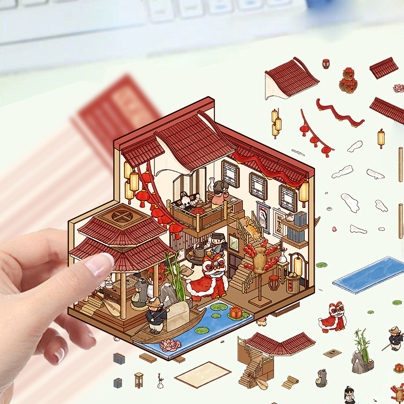 Jierger DIY 3D House Stickers Cute Scene Stickers Fun DIY Stickers Scene Make Sunshine House Library Cat Cafe Adult Kids Relief Stress Pass Time