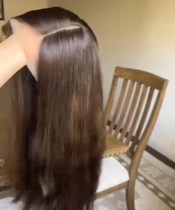 Migliori <span class=keywords><strong>Parrucche</strong></span> Kosher per Ebrei con Base in Seta, <span class=keywords><strong>Capelli</strong></span> Europei Premium Grezzi Allineati alla Cuticola, <span class=keywords><strong>Lunghi</strong></span> e Lisci, Colore Marrone Scuro Misto - Product Image 5