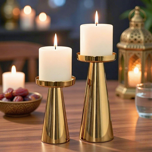 Handmade Gold Metal Tapered Candle <b>Holder</b> Set Modern <b>Brass</b> Pillar Candle Stand Decorative Table Centerpiece for Living Room Dini - Product Image 5