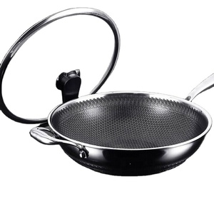 Sartén <span class=keywords><strong>Wok</strong></span> de acero inoxidable con recubrimiento antiadherente, sartén de inducción de tres capas con tapa vertical de vidrio - Product Image 3