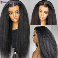 Perruques sans colle 5x5 Kinky Straight, pré-coupées, Lace Front Wig Kinky Straight, perruque en cheveux humains Yaki Straight pour femme, densité 250%