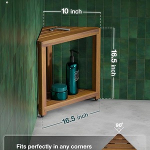 Tabouret de douche d'angle en bois d'acacia Xing Tong, profondeur 25,4 cm, bois massif avec étagère de rangement pour salle de bain - Product Image 4