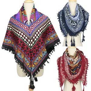 Fashion New Ethnic Style Printed Cotton Shawl For Women Wholesale Bohemian Style Tassel Hijab Shawls