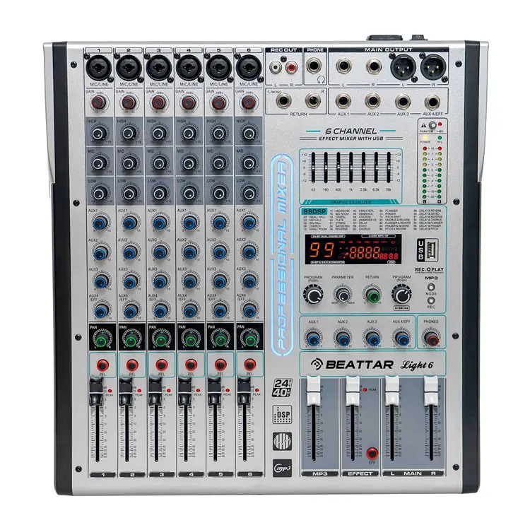 Professional Audio popular 6CH sound mixer mixing console Built-in 99 DSP digital effects