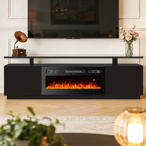 <span class=keywords><strong>Grand</strong></span> meuble TV en bois avec étagères de rangement et cheminée électrique décorative à LED pour la maison - Product Image 1