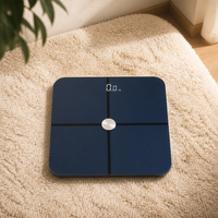 Balance connectée intelligente Bluetooth de précision pour la composition corporelle, écran LCD en verre trempé bleu marine, unités de mesure professionnelles pour la pesée à domicile