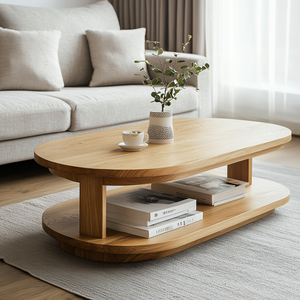 Tùy Chỉnh Rèn Sắt Chân Vòng Hai Tầng Trung Tâm Bảng Rắn Gỗ Hình Bầu Dục Bàn Cà Phê - Product Image 2