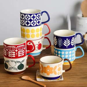 China Custom Made 300ML Retro <b>Ceramic</b> Coffee Mug Japanese Flower Design for Office Water Handgrip <b>Cup</b> for Business Gifts - Product Image 1