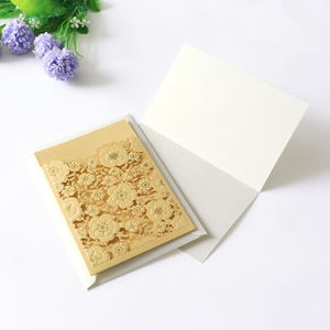 Light Yellow Vintage Single Pocket <strong>Wedding</strong> <strong>Invitations</strong> Cards Pocket Blank Paper Laser Cut Hollow Carving Greeting Invites - Product Image 3