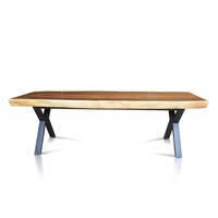 Table à manger en bois massif avec pieds en croix en fer Meubles de maison pour salle à manger